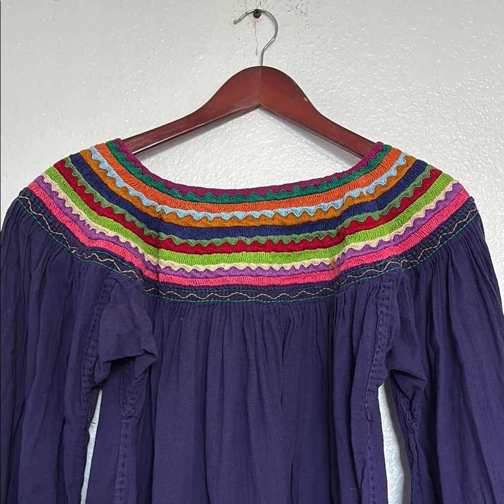 Blue and Yellow Puff Sleeve Smocked Blouse